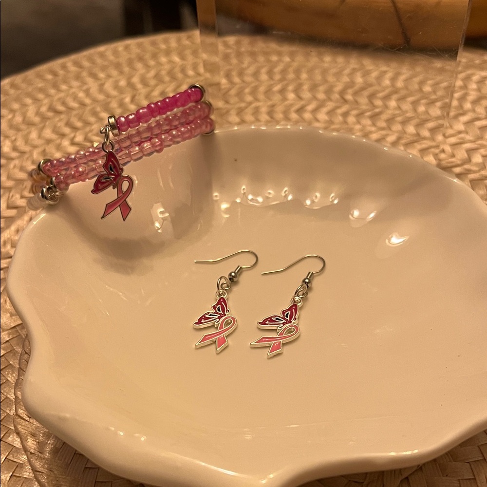 Pink Beaded Bracelet with Ribbon Charm